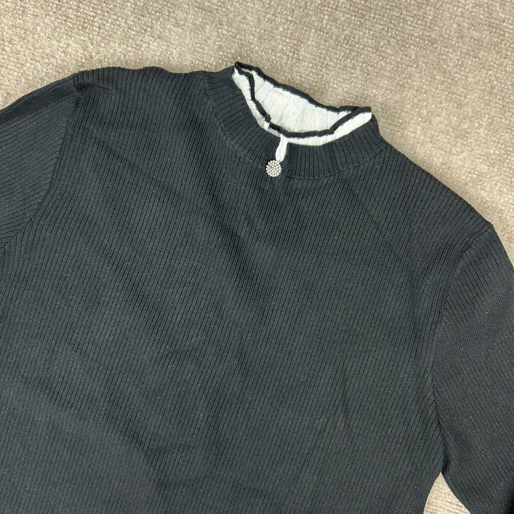 Commense Knit Top Womens‎ Medium Black Acrylic Contrast Trim Mock Neck Pullover